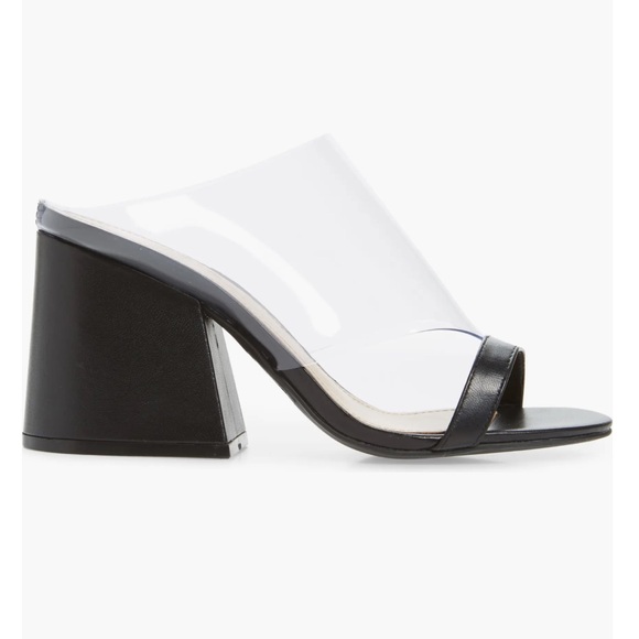New in Box Schutz Raira Black Leather/Transparent Block Heel Slide Sandals - Picture 2 of 12
